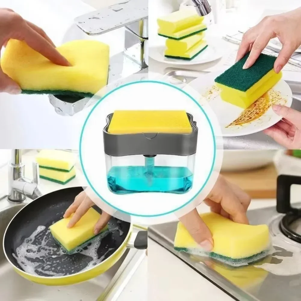 Soap Dispenser 2 In 1 Dishwashing Sponge Holder Kitchen Sink Dish Washing Soap Pump Dispenser Sponge Caddy thumbnail 5