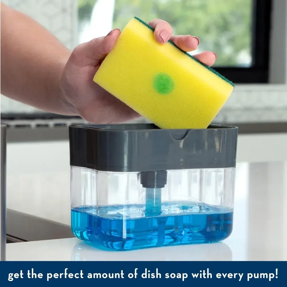Soap Dispenser 2 In 1 Dishwashing Sponge Holder Kitchen Sink Dish Washing Soap Pump Dispenser Sponge Caddy thumbnail 2