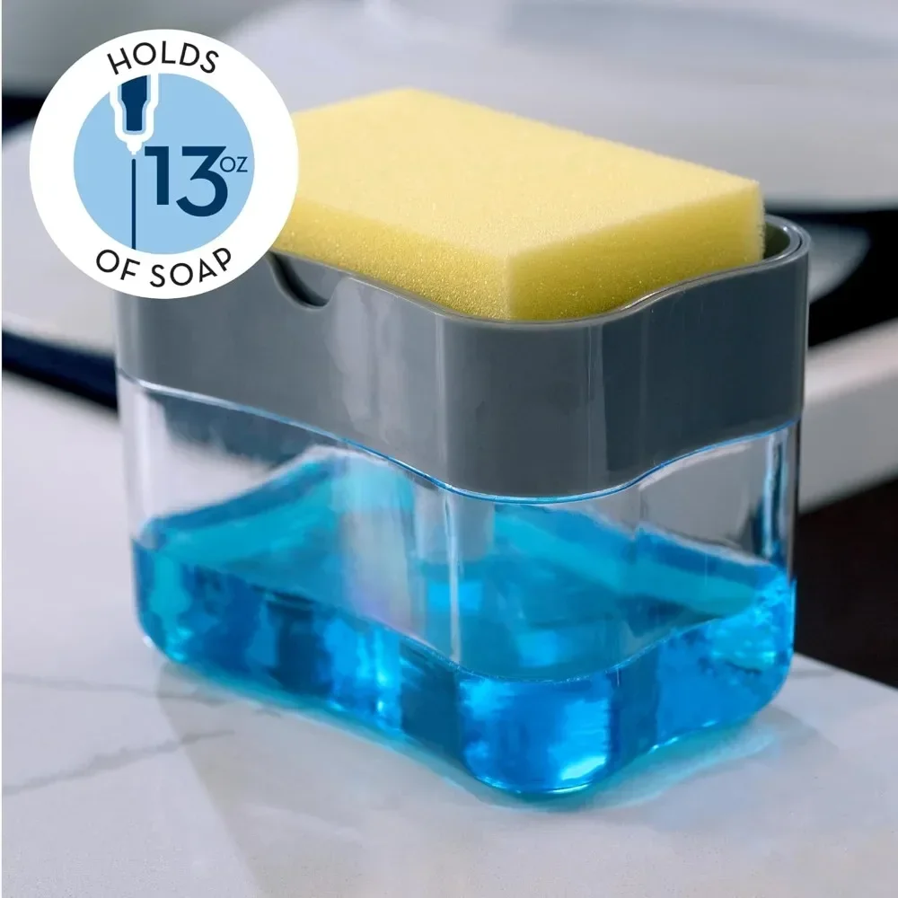 Soap Dispenser 2 In 1 Dishwashing Sponge Holder Kitchen Sink Dish Washing Soap Pump Dispenser Sponge Caddy thumbnail 6