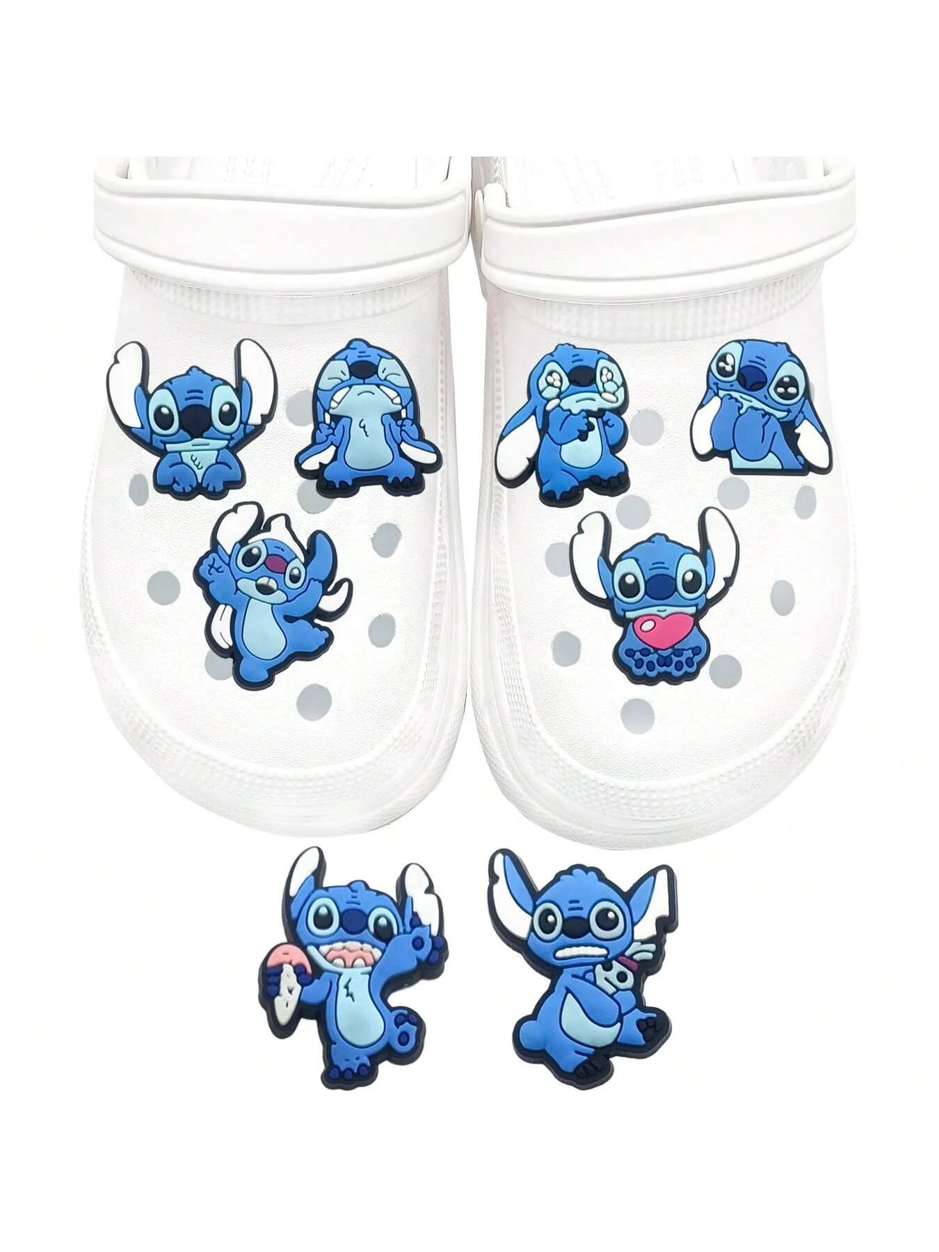 MESUCA 16PCS Blue Stitch Shoe Charms Set For Clogs Bag Bubble Slides Sandals, PVC Shoe Decorations Beach Bag Accessories thumbnail 2
