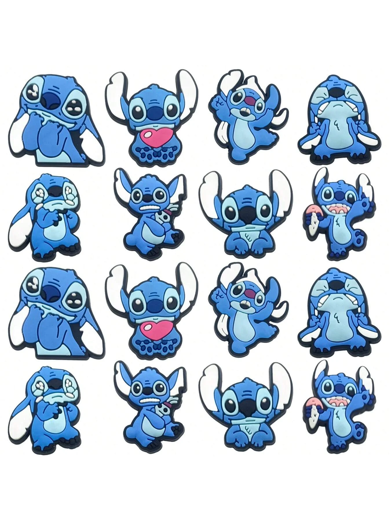 MESUCA 16PCS Blue Stitch Shoe Charms Set For Clogs Bag Bubble Slides Sandals, PVC Shoe Decorations Beach Bag Accessories
