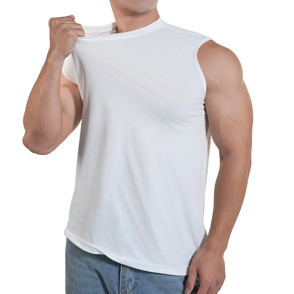 2025 New Men Sportwear Muscle Vest Running Sports Cotton Sleeveless T Shirt O-neck Plain Tank Top Bodybuilding Fitness Clothing thumbnail 3