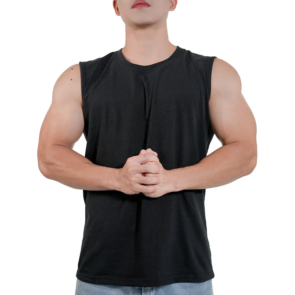 2025 New Men Sportwear Muscle Vest Running Sports Cotton Sleeveless T Shirt O-neck Plain Tank Top Bodybuilding Fitness Clothing thumbnail 5