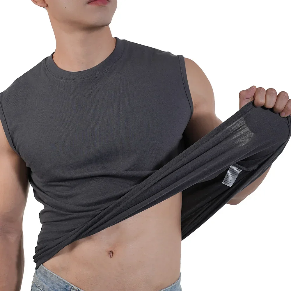 2025 New Men Sportwear Muscle Vest Running Sports Cotton Sleeveless T Shirt O-neck Plain Tank Top Bodybuilding Fitness Clothing thumbnail 6