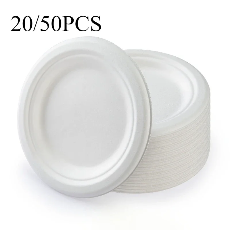 20/50pcs 7 Inch Disposable Plates Eco-Friendly Degradable Paper Plate For Barbecue Picnic Office Birthday Party Supplies