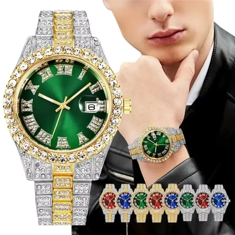 Fashion Full Iced Out Watch for Men Multiple Colors Hip Hop Mens Watch Fashion Cool Bling Diamond Luxury Mens Watches Clock thumbnail 6