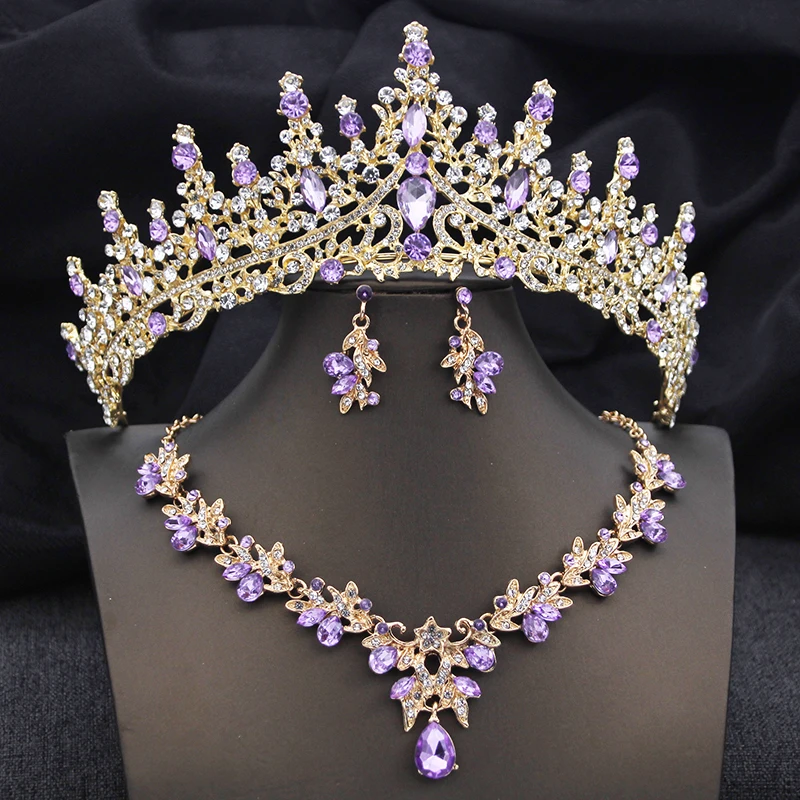 Elegant Bridal Jewelry Sets Princess 3 Pcs Tiaras and Necklace Earrings for Party Prom Birthday Wedding Hair Accessories thumbnail 4