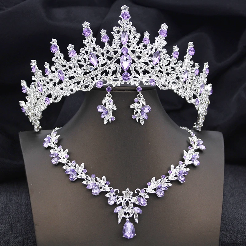 Elegant Bridal Jewelry Sets Princess 3 Pcs Tiaras and Necklace Earrings for Party Prom Birthday Wedding Hair Accessories thumbnail 3