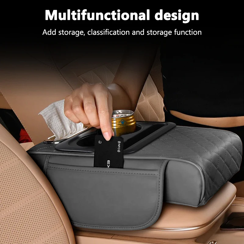 Car Armrest Storage Box, Car Center Console Organizer, Armrest Heightening Cushion with Cup Holder Armrest Storage Organizer Box thumbnail 3