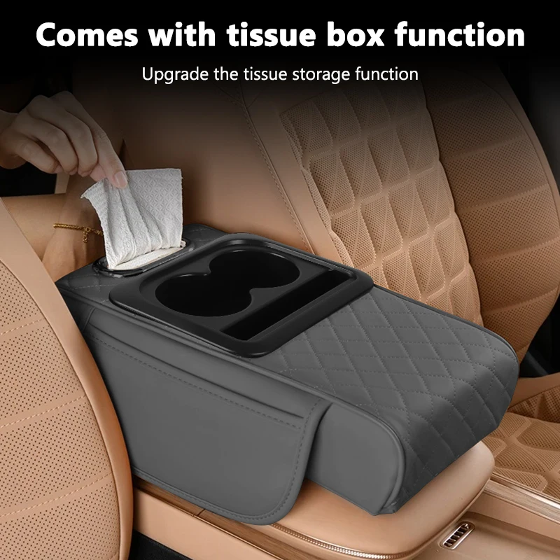 Car Armrest Storage Box, Car Center Console Organizer, Armrest Heightening Cushion with Cup Holder Armrest Storage Organizer Box thumbnail 2