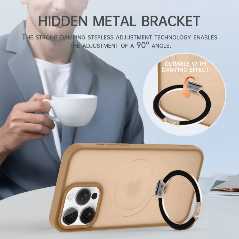 Shockproof Magnetic Kickstand Matte Case For iPhone 16 15 14 Plus 13 12 11 Pro Max Case With Holder Stand Cover for Magsafe thumbnail 2