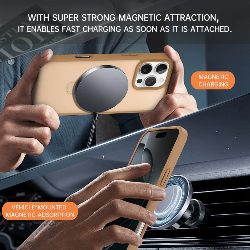 Shockproof Magnetic Kickstand Matte Case For iPhone 16 15 14 Plus 13 12 11 Pro Max Case With Holder Stand Cover for Magsafe thumbnail 4