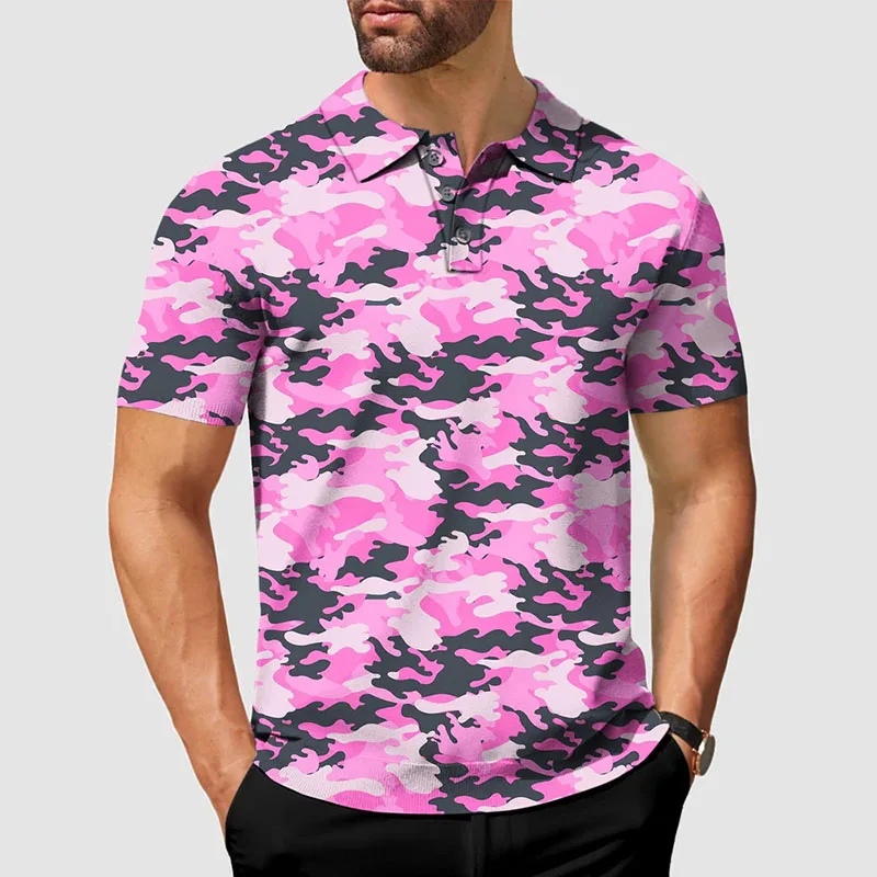 Classic Outdoor Sport Golf Polo Shirt Men's Clothing Short Sleeve Button Shirts 3D Print Camouflage Colorful Street Fashion Top