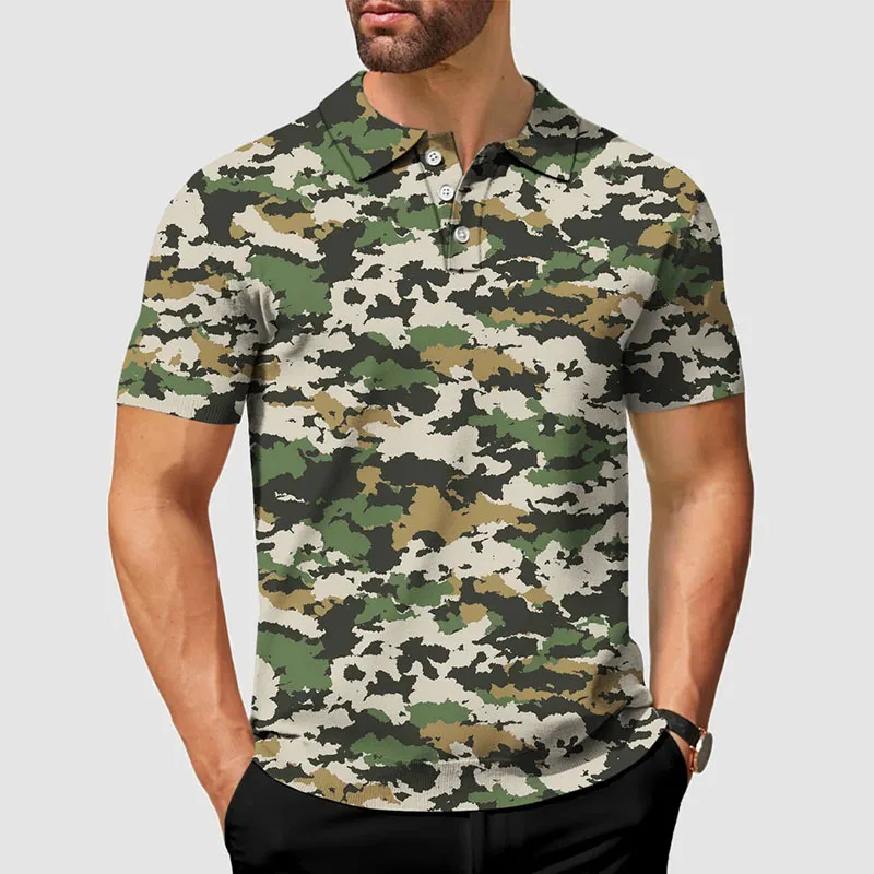 Classic Outdoor Sport Golf Polo Shirt Men's Clothing Short Sleeve Button Shirts 3D Print Camouflage Colorful Street Fashion Top thumbnail 5