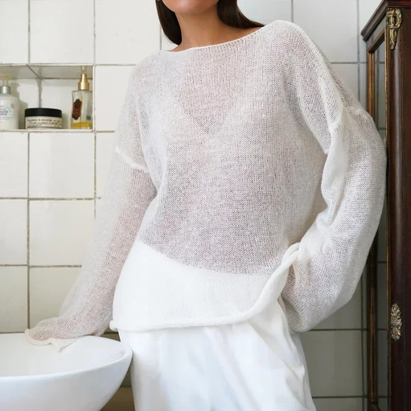 Elegant Sweater Women 2024 Summer Autumn Casual Fashion Loose Women Pullovers Chic Pink White Jumper Sueter Mujer thumbnail 3