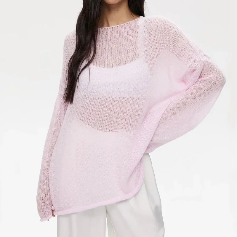 Elegant Sweater Women 2024 Summer Autumn Casual Fashion Loose Women Pullovers Chic Pink White Jumper Sueter Mujer thumbnail 5