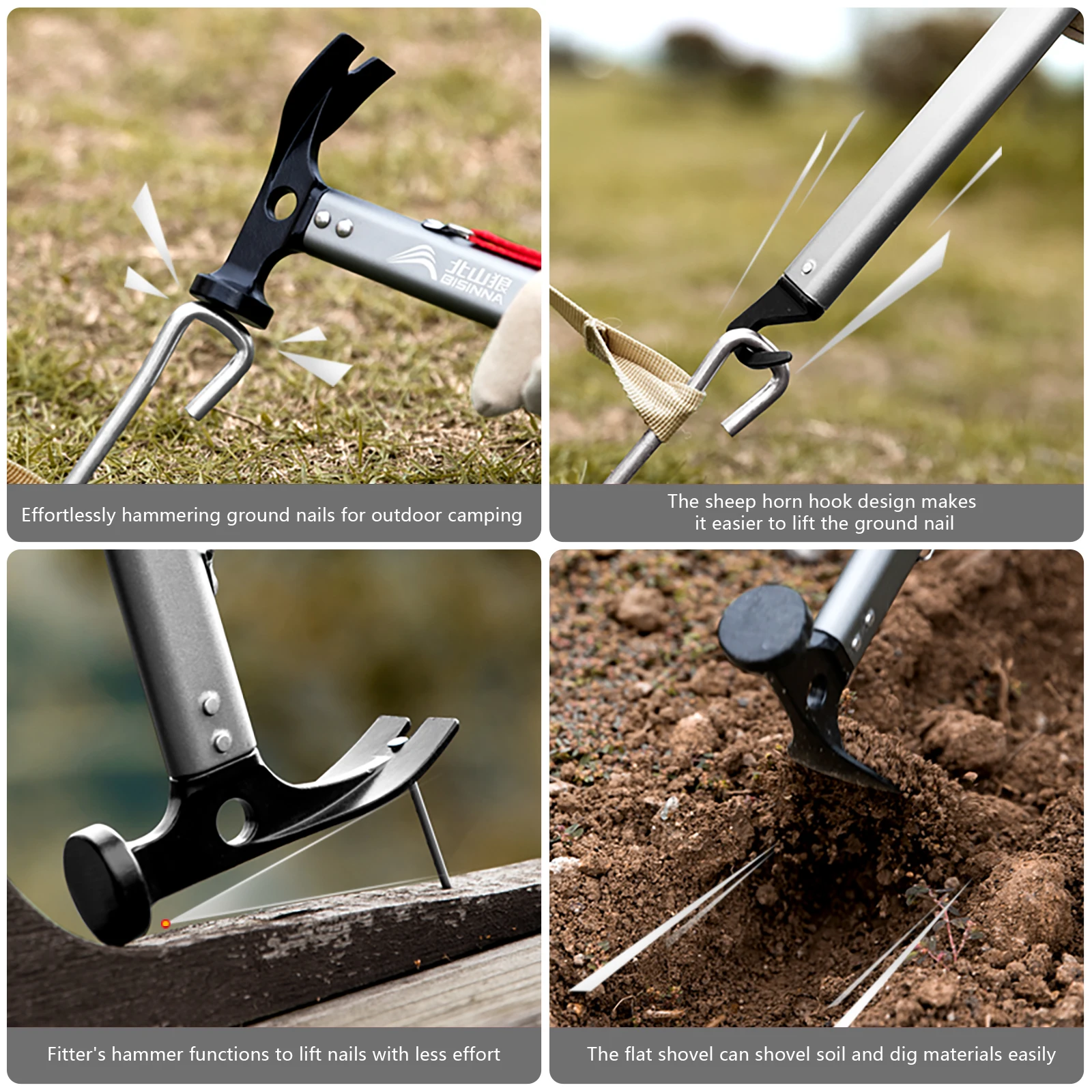 BISINNA Multi-functional Camping Hammer Outdoor Tent Stakes Multi-tool With Alumimum Alloy Handle Ultralight Camping Supplies thumbnail 6