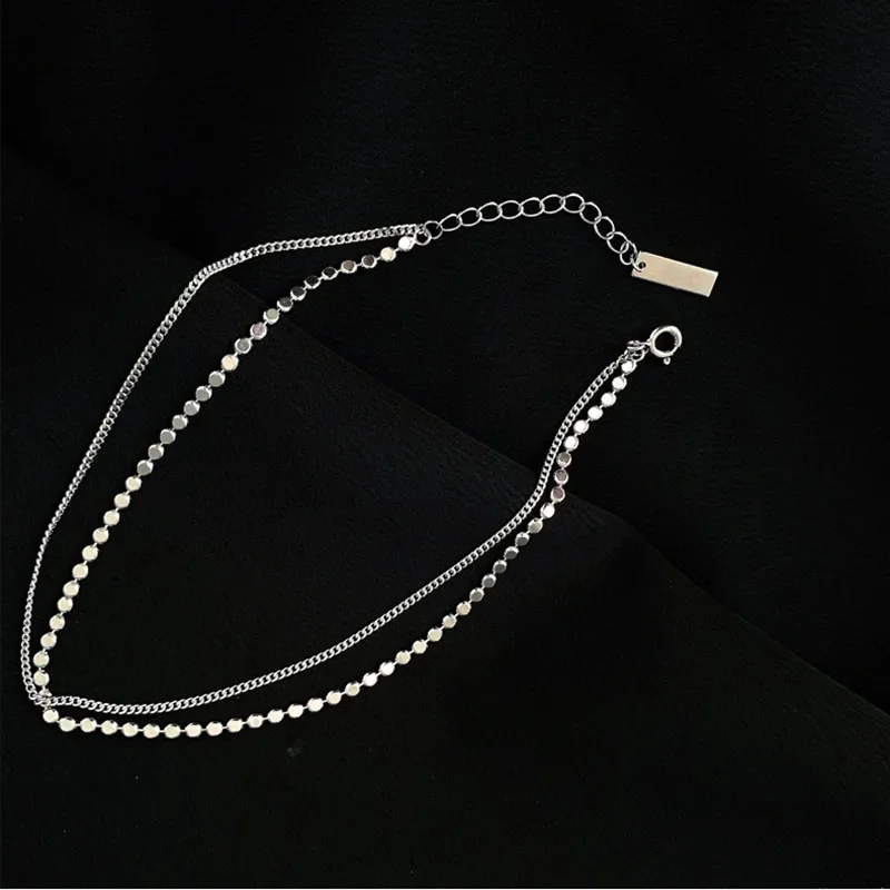 925 Sterling Silver New Trendy Double Layer Round Brand Anklet bracelet Female Simple Temperament Sexy Hot Chain Jewelry thumbnail 6