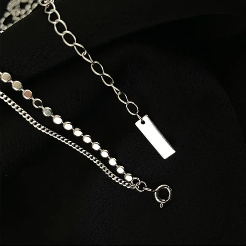 925 Sterling Silver New Trendy Double Layer Round Brand Anklet bracelet Female Simple Temperament Sexy Hot Chain Jewelry thumbnail 5