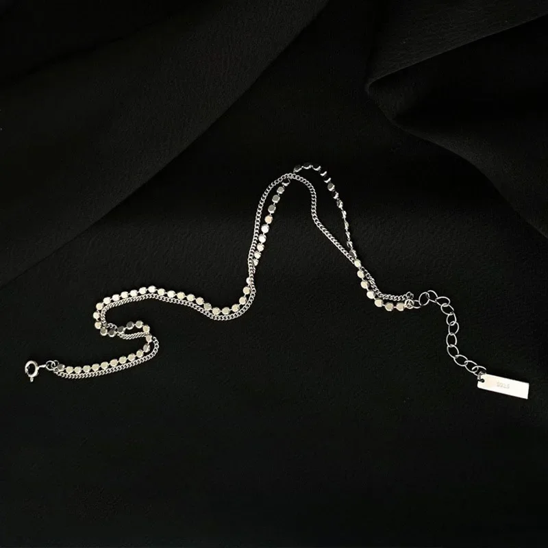 925 Sterling Silver New Trendy Double Layer Round Brand Anklet bracelet Female Simple Temperament Sexy Hot Chain Jewelry thumbnail 4