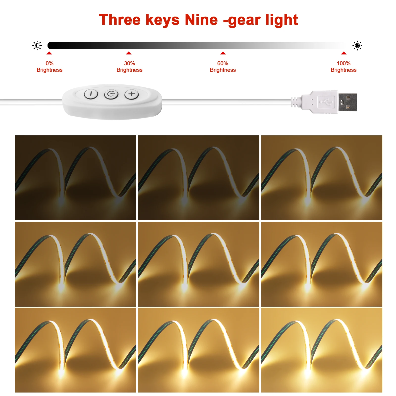 New 5V LED COB Light Strip Dimmable With Touch Sensor/ON OFF Switch USB Flexible LED Tape Christmas TV Backlight Adhesive Tape thumbnail 4