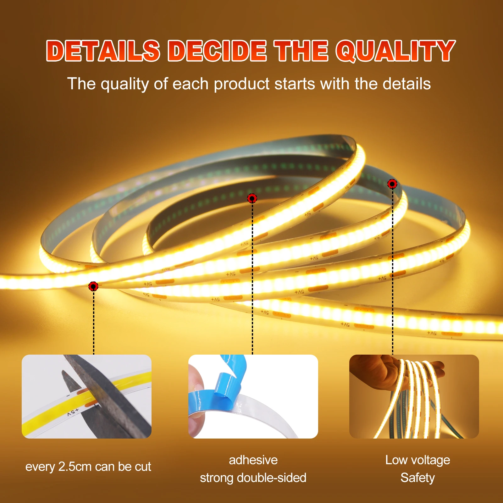 New 5V LED COB Light Strip Dimmable With Touch Sensor/ON OFF Switch USB Flexible LED Tape Christmas TV Backlight Adhesive Tape thumbnail 5