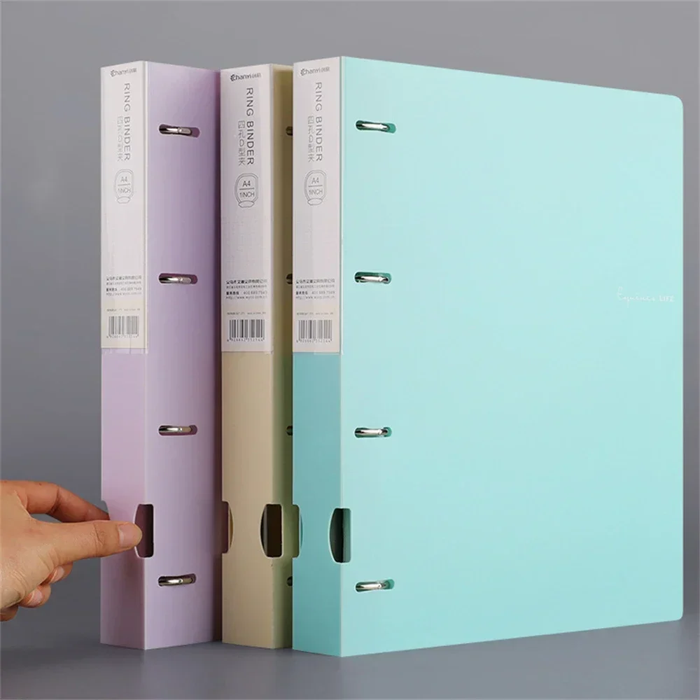 A4 File Folders Display Book 4 Hole Binder Folders Morandi Color Waterproof Document Ring Binder Folder Office School Supplies thumbnail 2