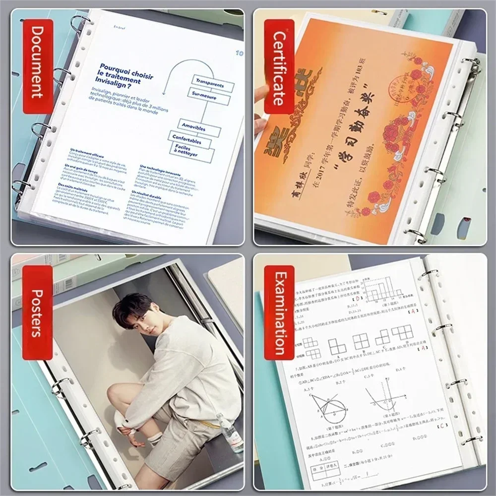 A4 File Folders Display Book 4 Hole Binder Folders Morandi Color Waterproof Document Ring Binder Folder Office School Supplies thumbnail 4