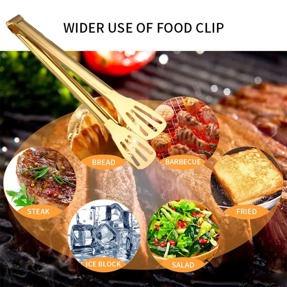Stainless Steel Anti-Slip Food Clamp Kitchen Utensils Buffet Cooking Tool Bread Clip Accessories for Desserts Salads Barbecue thumbnail 4