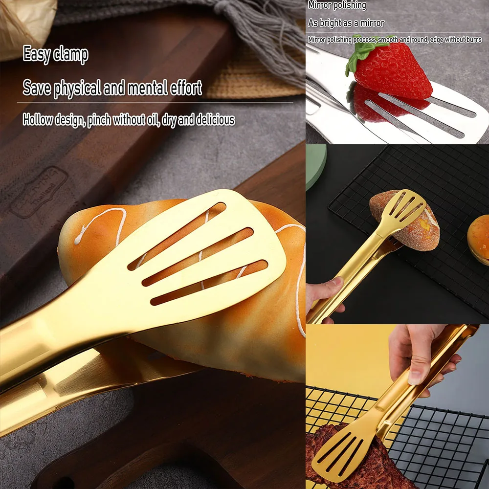 Stainless Steel Anti-Slip Food Clamp Kitchen Utensils Buffet Cooking Tool Bread Clip Accessories for Desserts Salads Barbecue thumbnail 5