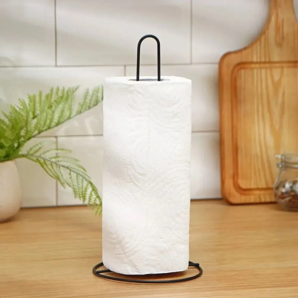 Stainless Steel Roll Paper Towel Holder Black/Silver One-handed Tear Vertical Napkins Rack Free Standing Tissue Stand Kitchen thumbnail 3
