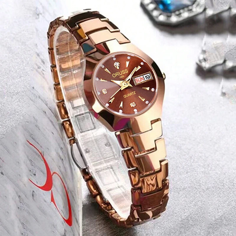 ORUSS Hot Brand Ladies' Watch High Quality Stainless Steel  Waterproof Luminous Pointer Week Calendar Eleganc Women Quartz Watch thumbnail 3