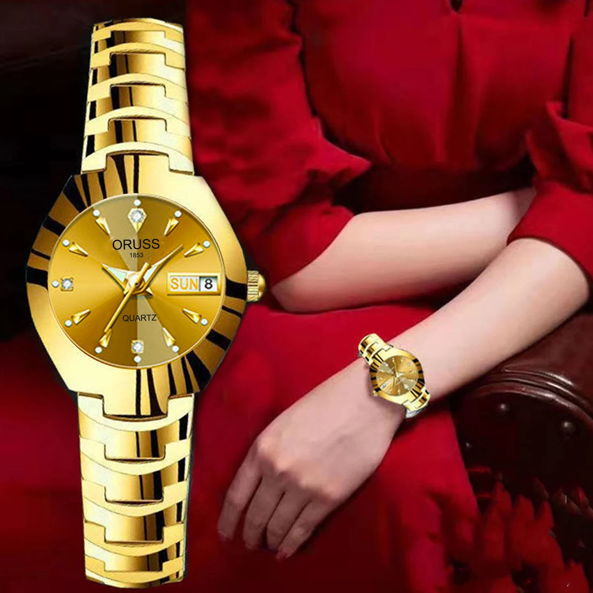 ORUSS Hot Brand Ladies' Watch High Quality Stainless Steel  Waterproof Luminous Pointer Week Calendar Eleganc Women Quartz Watch