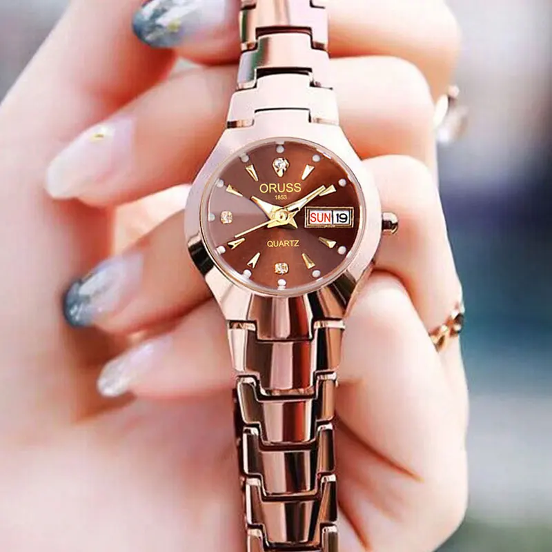 ORUSS Hot Brand Ladies' Watch High Quality Stainless Steel  Waterproof Luminous Pointer Week Calendar Eleganc Women Quartz Watch thumbnail 4