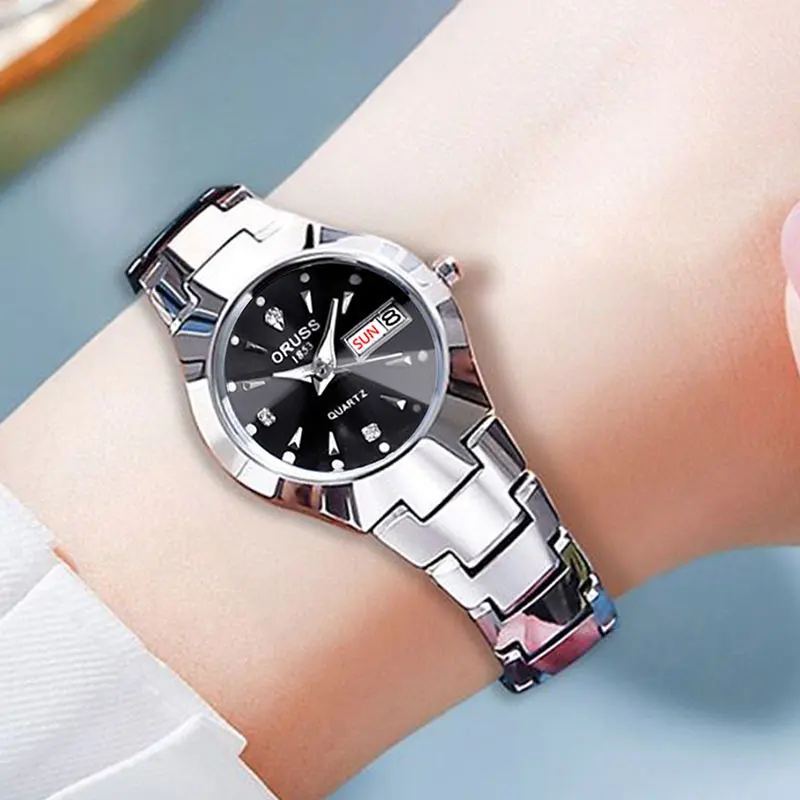 ORUSS Hot Brand Ladies' Watch High Quality Stainless Steel  Waterproof Luminous Pointer Week Calendar Eleganc Women Quartz Watch thumbnail 6