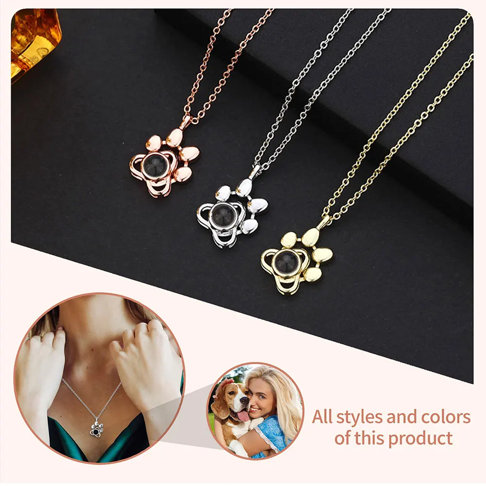 Custom Photo Projection Necklace with Photo Inside Cat Dog Paw Pendant Projection Photo Necklace with Photo Projection thumbnail 5
