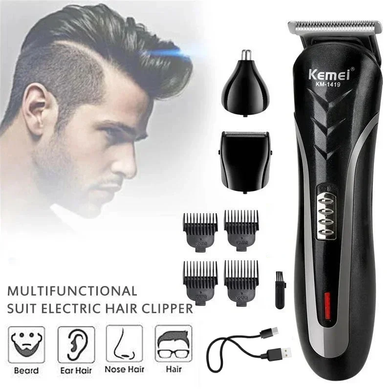 Kemei KM-1419 Rechargeable Electric Hair Clipper Men'S Household Shaver Hair Trimmer and Nose Trimmer 3 in 1 Hair Clippers Men thumbnail 5