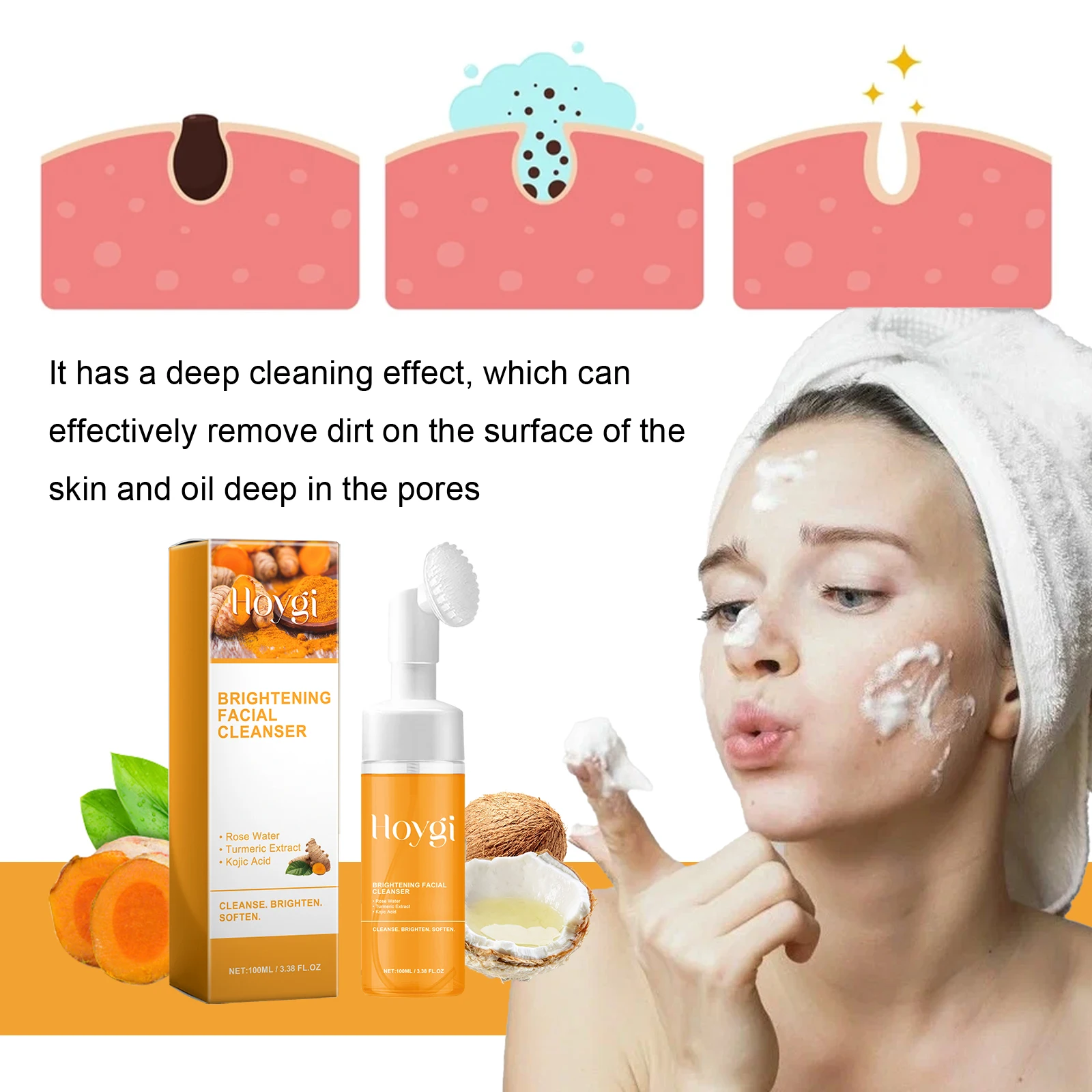 Turmeric Cleanser Deeply Cleansing Kojic Acid Blackhead Remover Skin Cleansing Oil Control Fade Acne Marks Brighten Foam Cleanse thumbnail 4