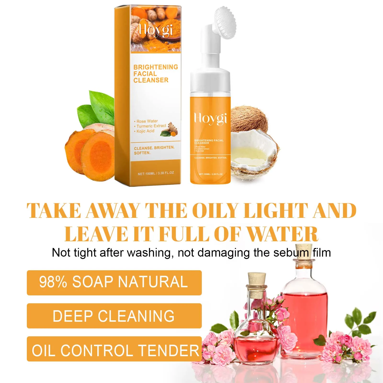 Turmeric Cleanser Deeply Cleansing Kojic Acid Blackhead Remover Skin Cleansing Oil Control Fade Acne Marks Brighten Foam Cleanse thumbnail 2