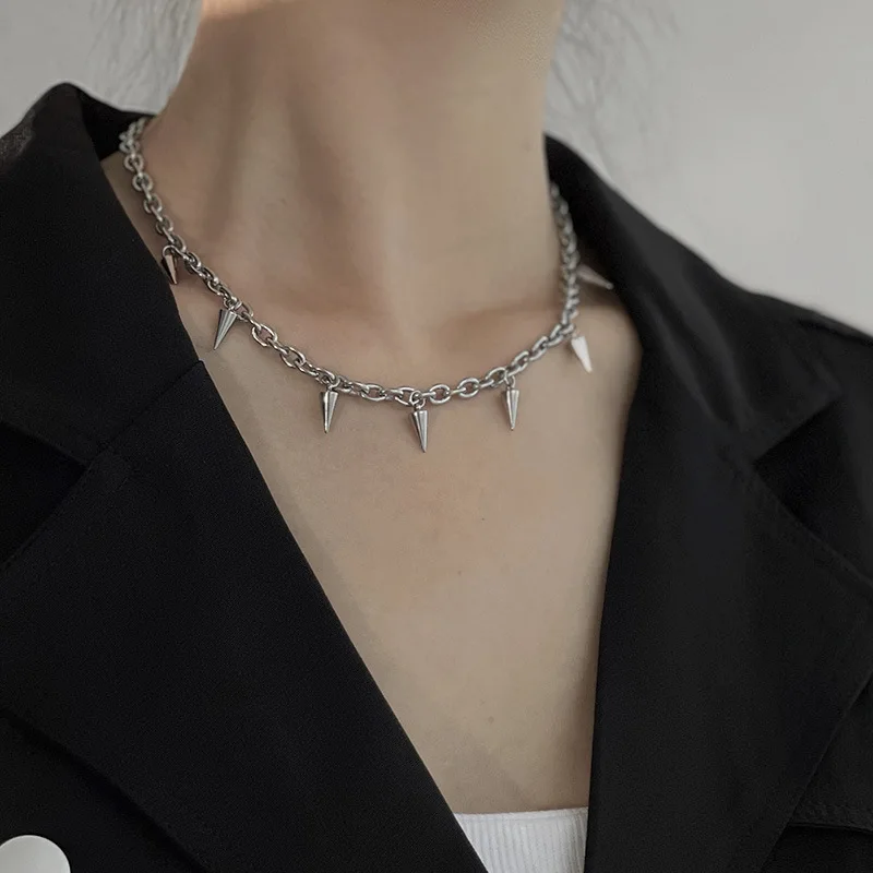 Stainless Steel Punk Aesthetic Stud Necklace Men Choker Cool Hip Hop Women Rivet Pendant Necklace Gothic Jewelry Gifts thumbnail 4