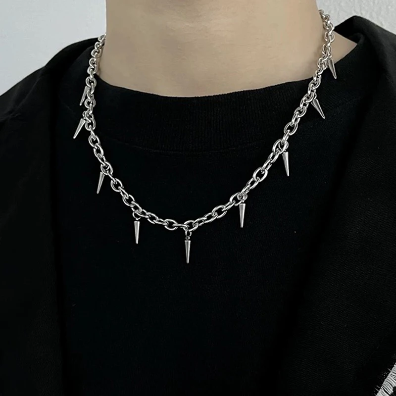 Stainless Steel Punk Aesthetic Stud Necklace Men Choker Cool Hip Hop Women Rivet Pendant Necklace Gothic Jewelry Gifts thumbnail 5
