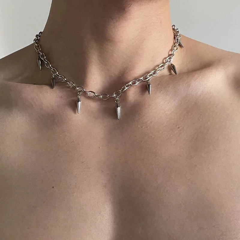 Stainless Steel Punk Aesthetic Stud Necklace Men Choker Cool Hip Hop Women Rivet Pendant Necklace Gothic Jewelry Gifts thumbnail 3
