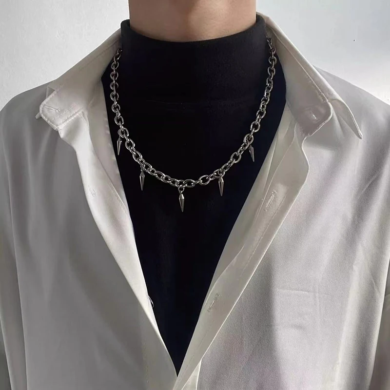 Stainless Steel Punk Aesthetic Stud Necklace Men Choker Cool Hip Hop Women Rivet Pendant Necklace Gothic Jewelry Gifts thumbnail 6