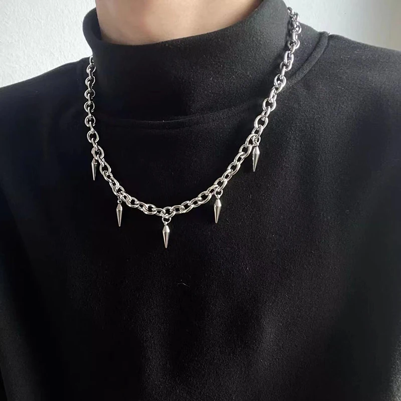 Stainless Steel Punk Aesthetic Stud Necklace Men Choker Cool Hip Hop Women Rivet Pendant Necklace Gothic Jewelry Gifts thumbnail 2