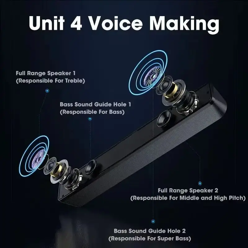PC Soundbar Wired and  Bluetooth Speaker USB Powered Soundbar for TV Pc Laptop Gaming Home Theater Surround Audio System thumbnail 4