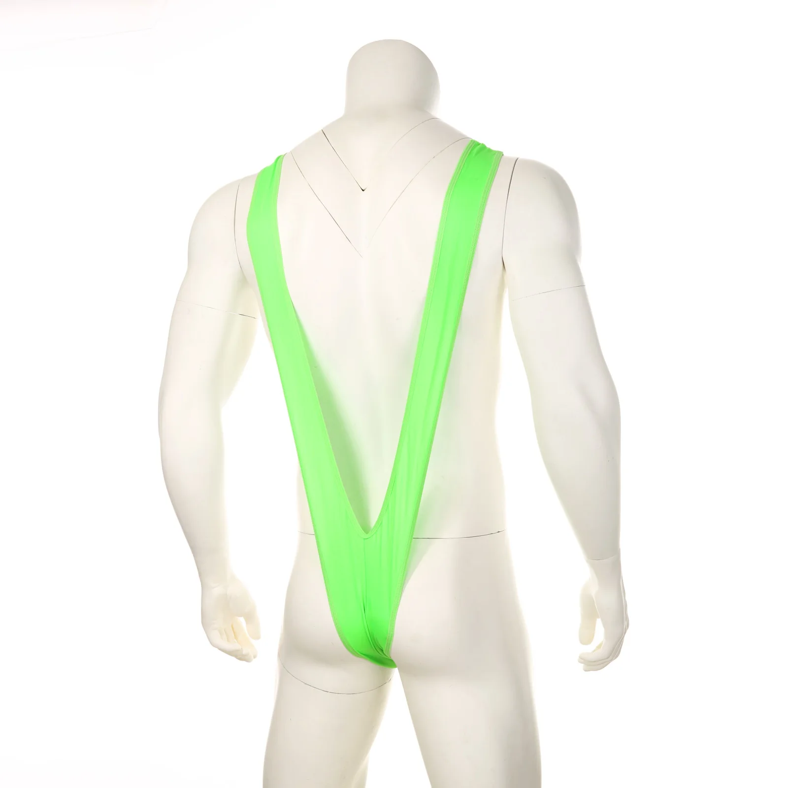 Mens Fluorescence Sexy Swimsuit Thong Mankini One-Piece V Sling Stretch Beach Swimwear Bathing Suit thumbnail 2