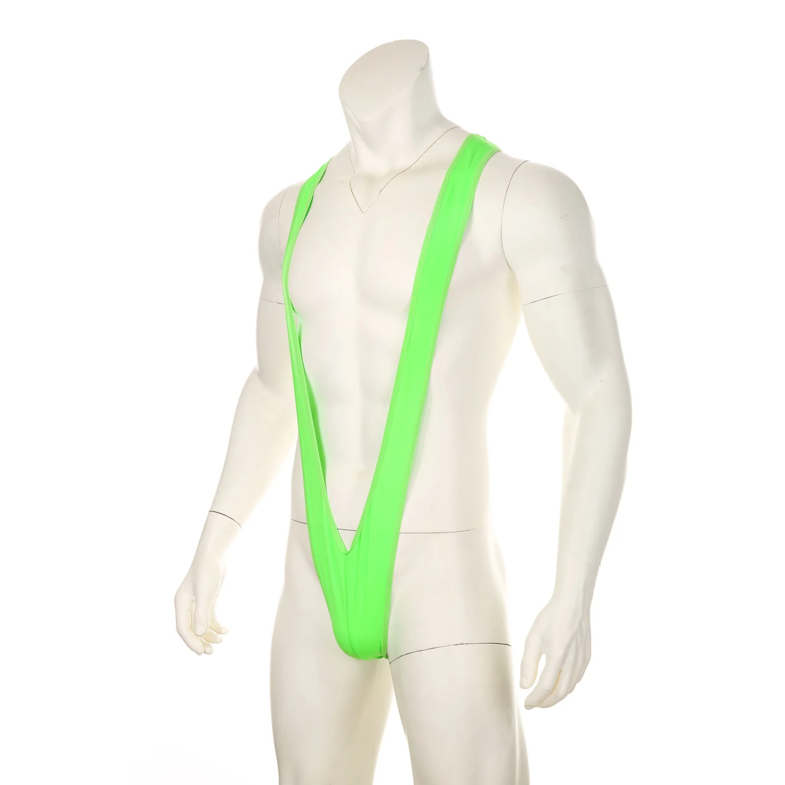 Mens Fluorescence Sexy Swimsuit Thong Mankini One-Piece V Sling Stretch Beach Swimwear Bathing Suit thumbnail 3