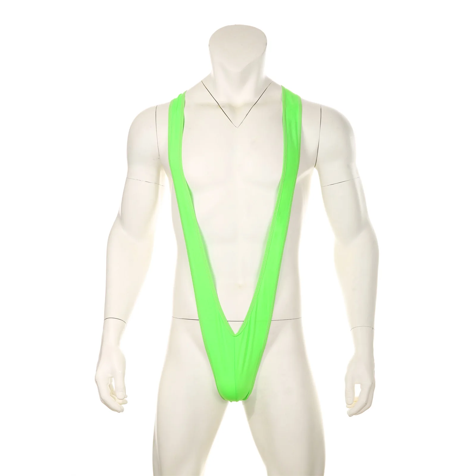 Mens Fluorescence Sexy Swimsuit Thong Mankini One-Piece V Sling Stretch Beach Swimwear Bathing Suit