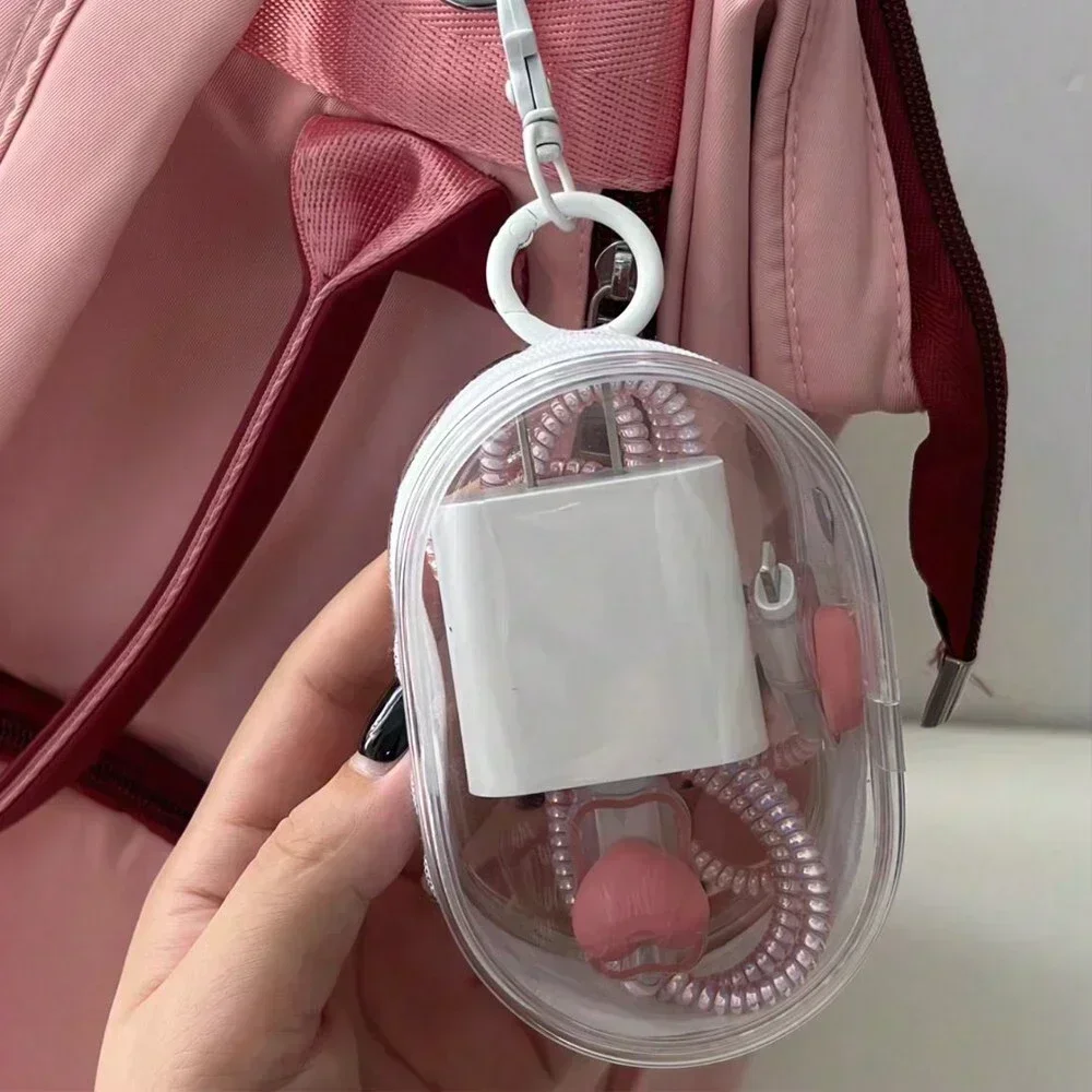 Portable Mini Transparent Storage Bag with Zipper Multifunctional Headphone and Charger Case Travel Accessories with Keychain thumbnail 2