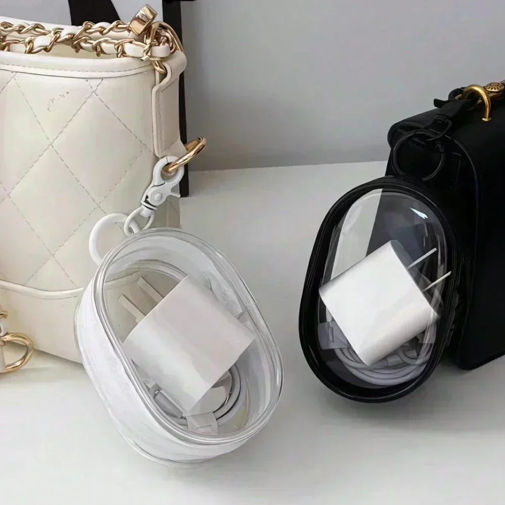 Portable Mini Transparent Storage Bag with Zipper Multifunctional Headphone and Charger Case Travel Accessories with Keychain thumbnail 5